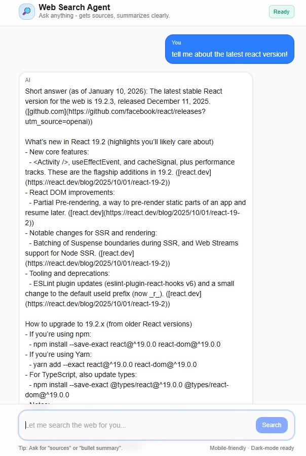 Web Search Agent (Live Research Chat)